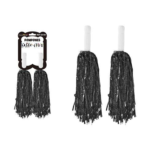 Pompones porrista negro holográfico 2pcs