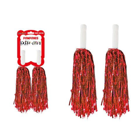 Pompones porrista rojo holográfico 2pcs