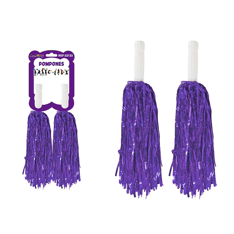 Pompones porrista morado holográfico 2pcs