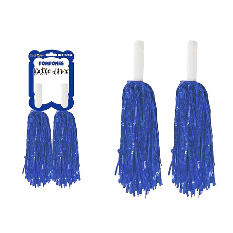 Pompones porrista azul holográfico 2pcs