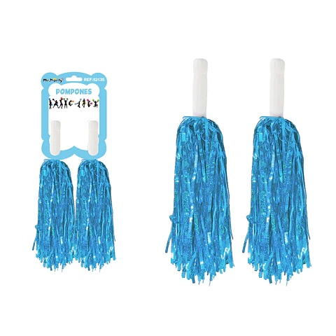 Pompones porrista celeste holográfico 2pcs