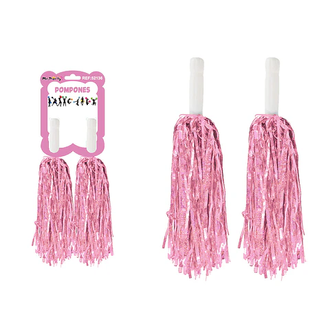 Pompones porrista rosado holográfico 2pcs