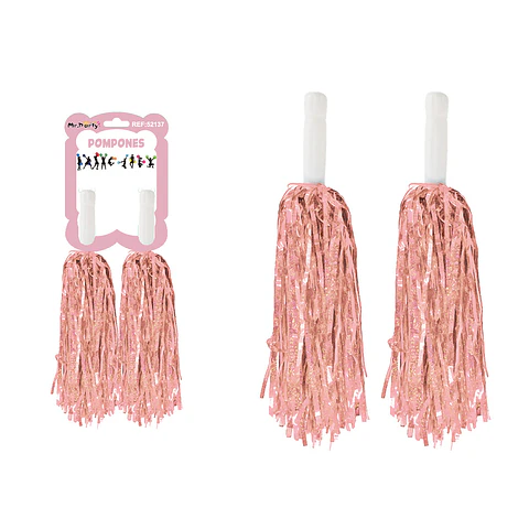 Pompones porrista dorado rosa holográfico 2pcs