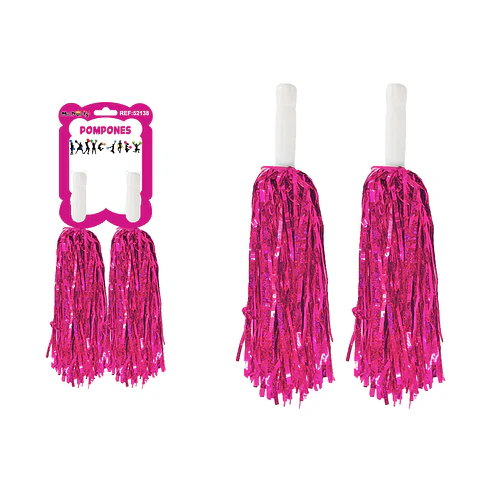 Pompones porrista fucsia holográfico 2pcs