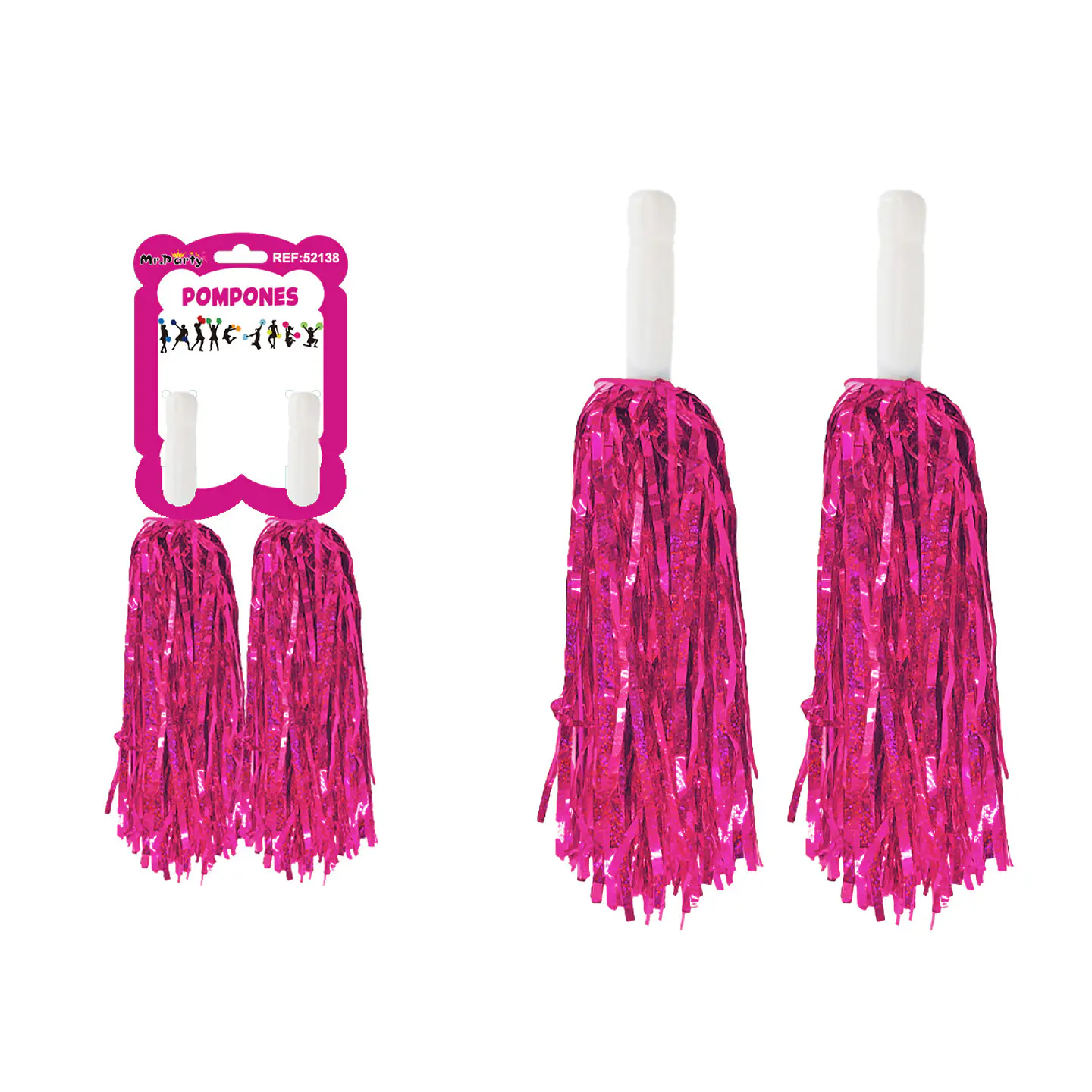 Pompones porrista fucsia holográfico 2pcs 1