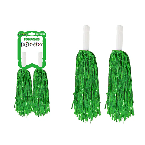 Pompones porrista verde holográfico 2pcs