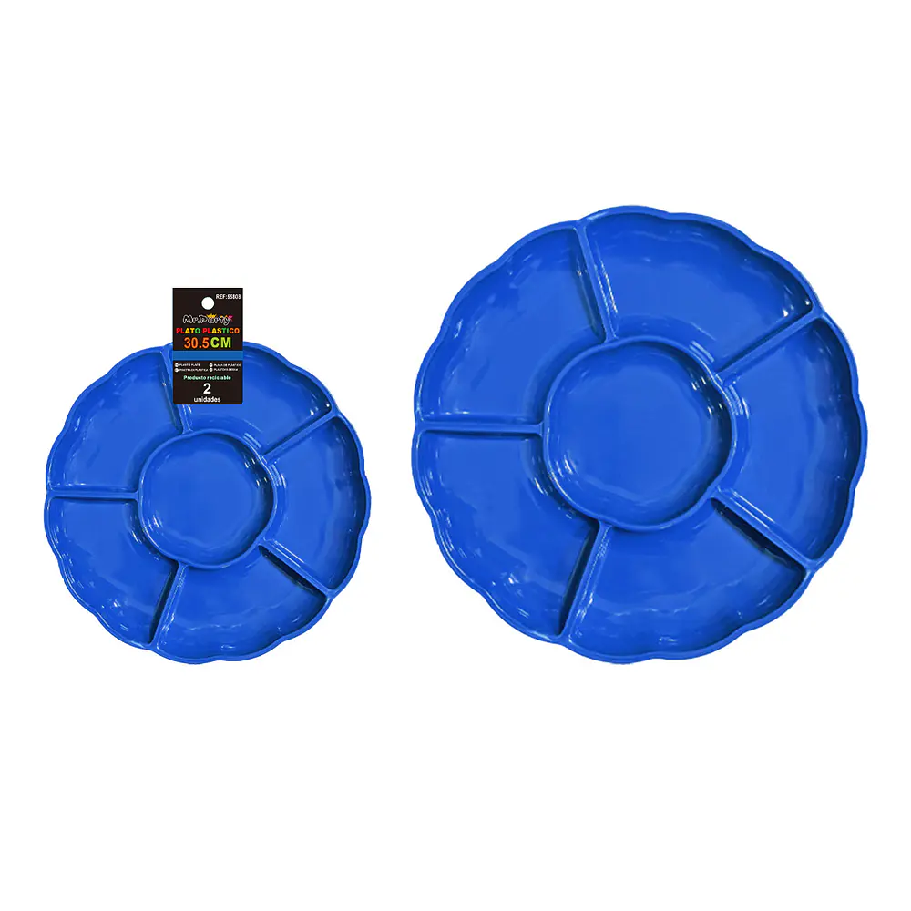 Plato bandeja plástica con division azul 30.5cm 2pcs