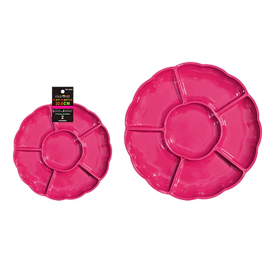 Plato bandeja plástica con division fucsia 30.5cm 2pcs
