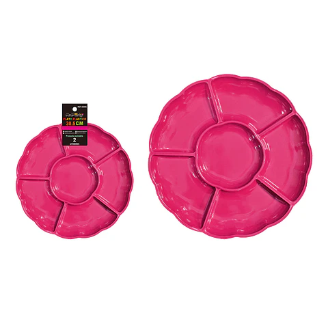 Plato bandeja plástica con division fucsia 30.5cm 2pcs