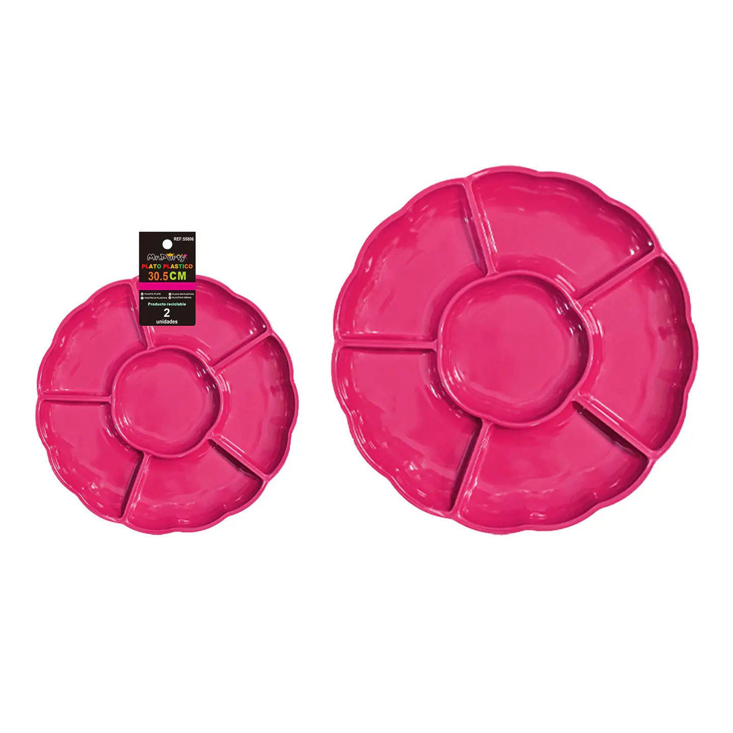 Plato bandeja plástica con division fucsia 30.5cm 2pcs 1