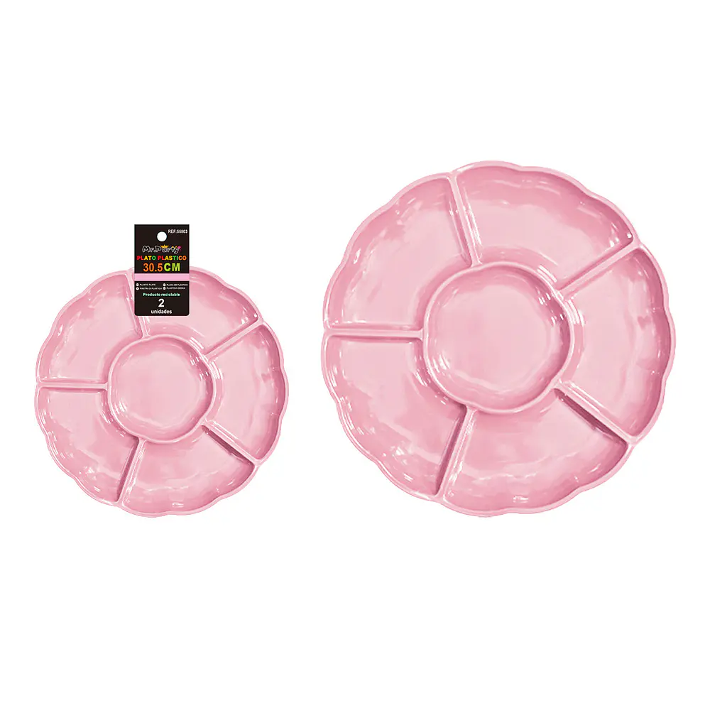 Plato bandeja plástica rosa con división 30.5cm 2pcs 
