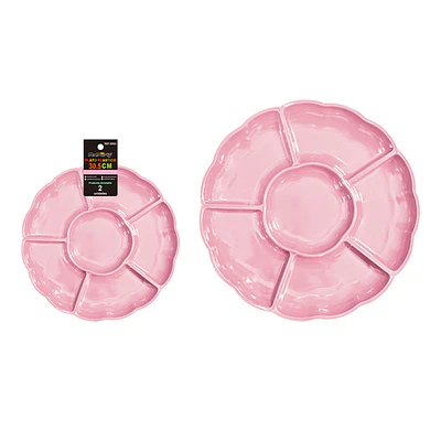 Plato bandeja plástica rosa con división 30.5cm 2pcs 