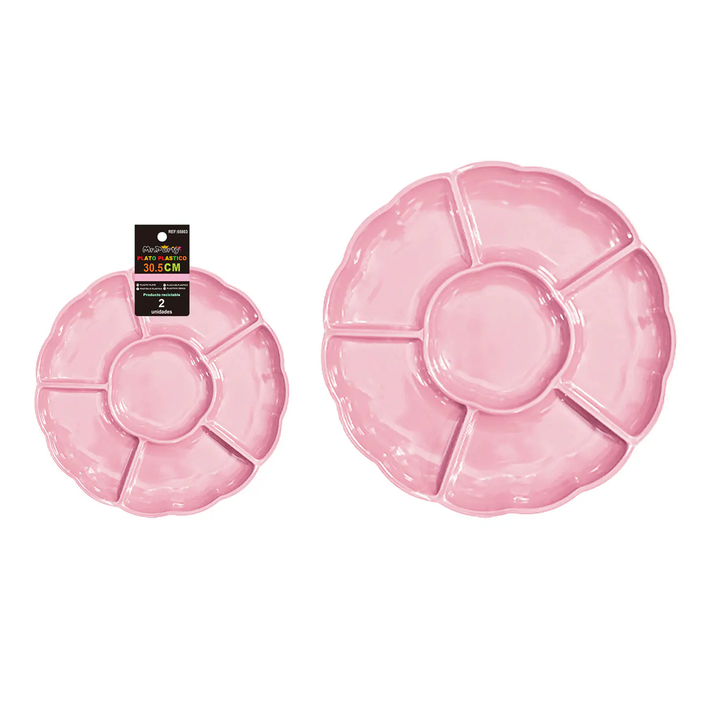 Plato bandeja plástica rosa con división 30.5cm 2pcs  1