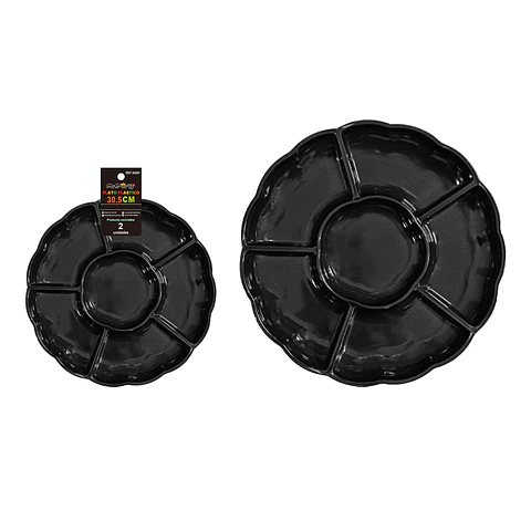 Plato bandeja plástica con division negro 30.5cm 2pcs