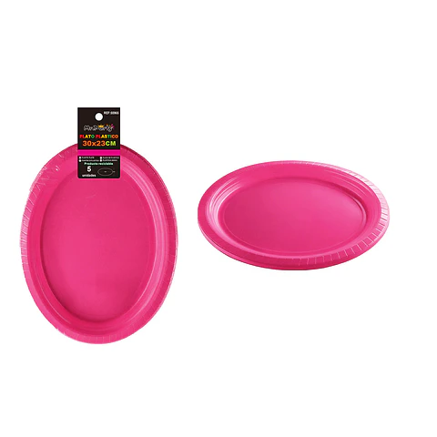 Platos plásticos ovalada fucsia 30*23cm 5pcs