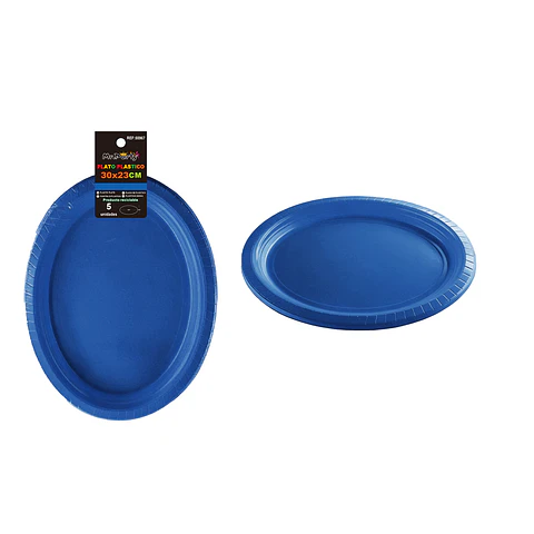 Platos plásticos ovalada azul 30*23cm 5pcs