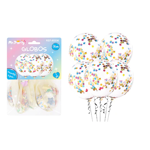 Globos de látex con confetti de estrella multicolor 30cm 5pcs