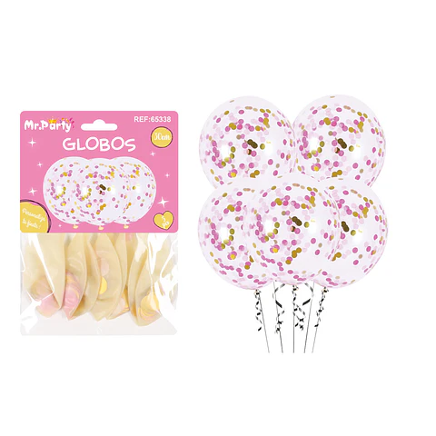 Globos de látex con confetti de redondo rosa 30cm 5pcs