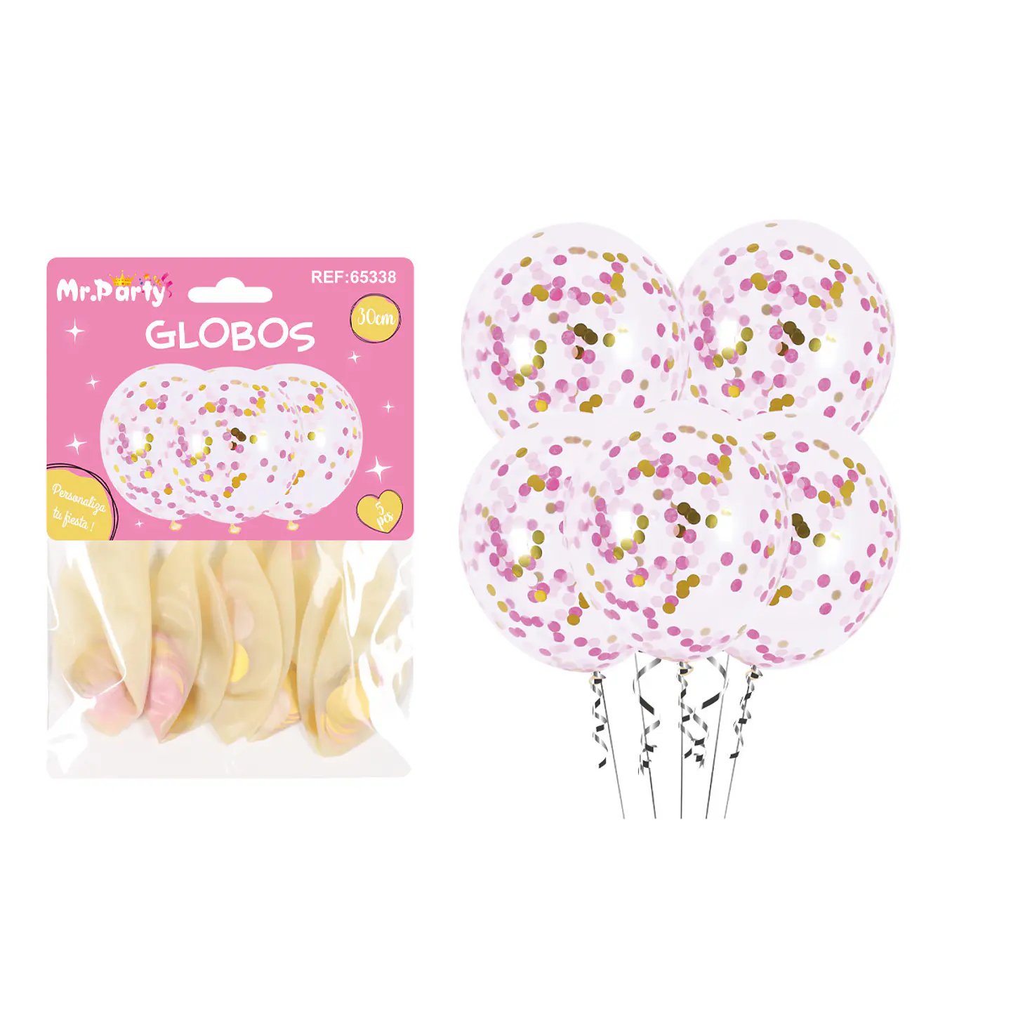 Globos de látex con confetti de redondo rosa 30cm 5pcs 1