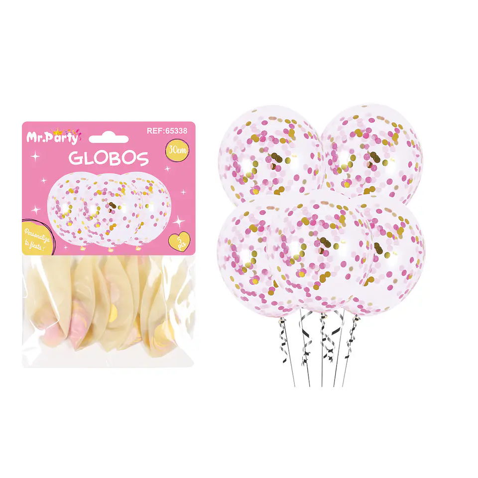 Globos de látex con confetti de redondo rosa 30cm 5pcs 1