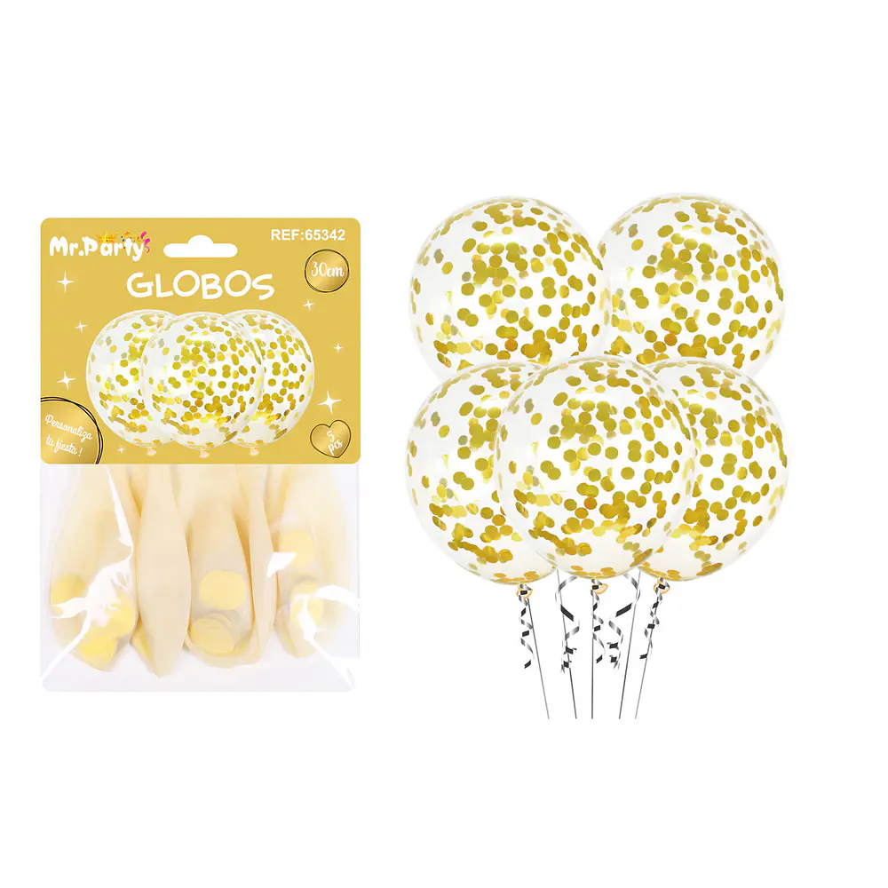 Globos de látex con confetti de redondo dorado 30cm 5pcs