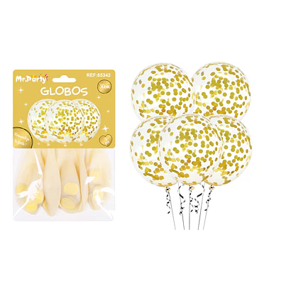 Globos de látex con confetti de redondo dorado 30cm 5pcs