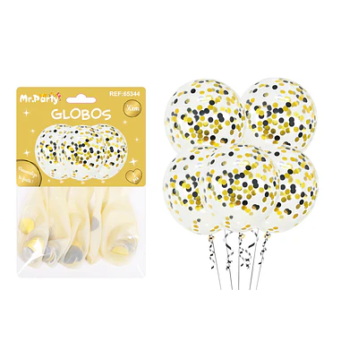 Globos de látex con confetti de negro y dorado 30cm 5pcs
