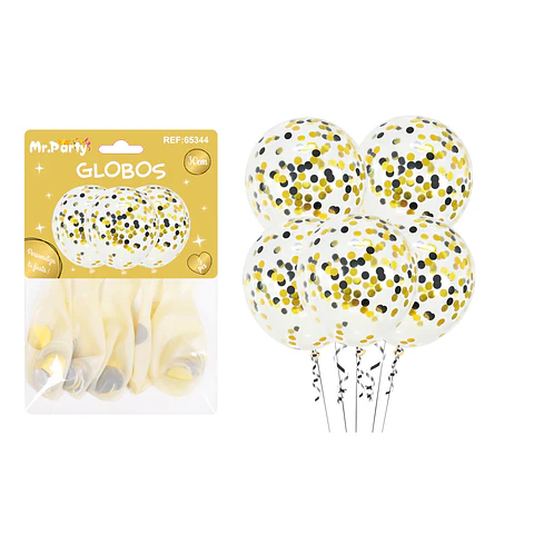 Globos de látex con confetti de negro y dorado 30cm 5pcs