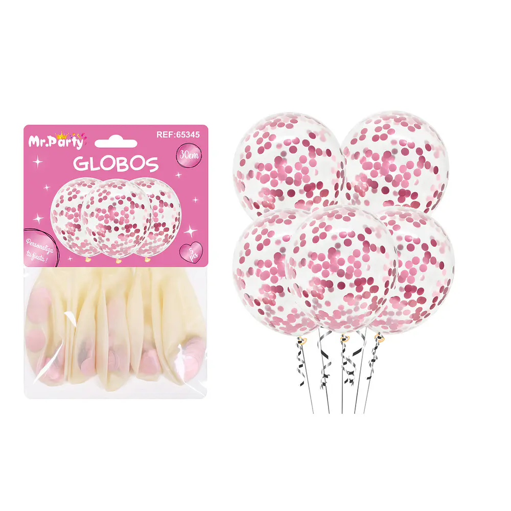 Globos de látex con confetti de redondo rosa 30cm 5pcs