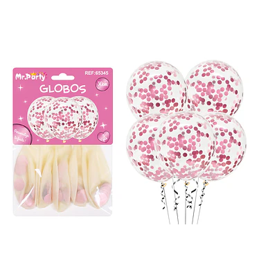 Globos de látex con confetti de redondo rosa 30cm 5pcs