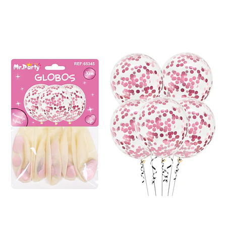 Globos de látex con confetti de redondo rosa 30cm 5pcs