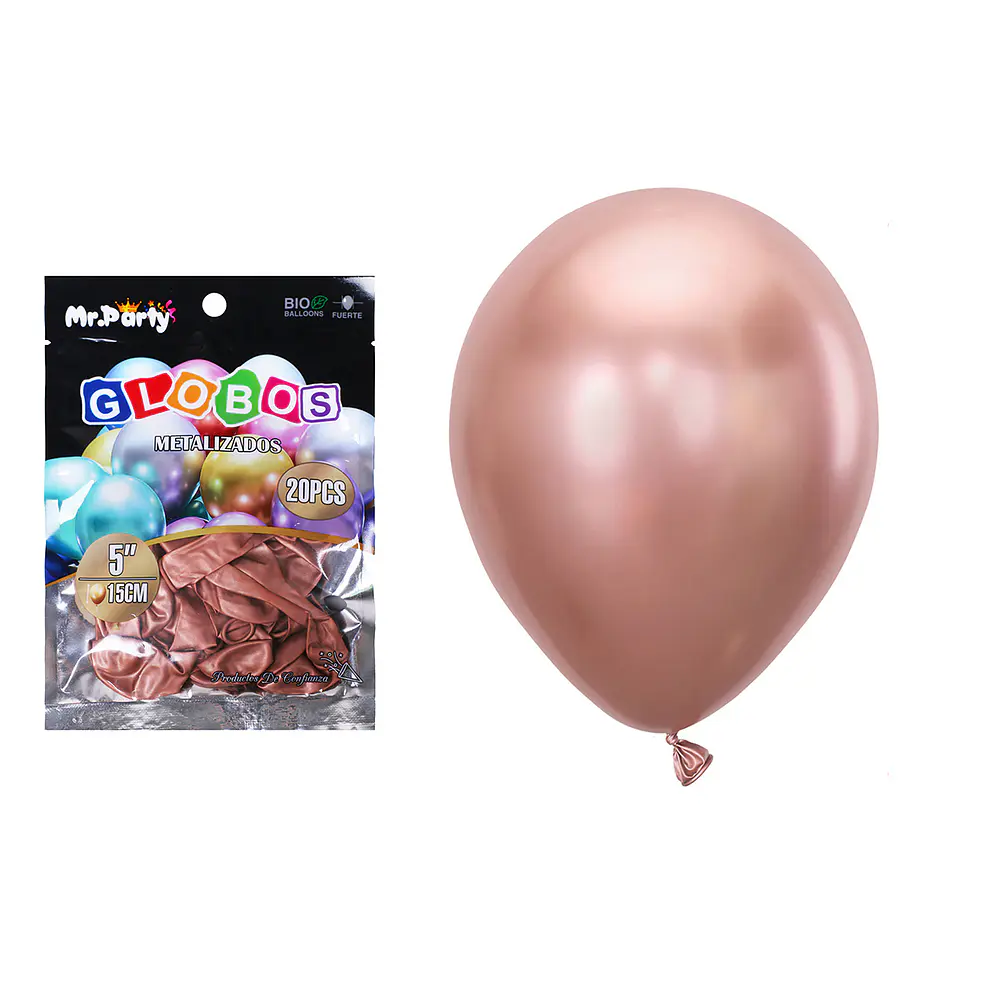 Globos de látex rosa dorado cromados metalizados 15cm 20pcs