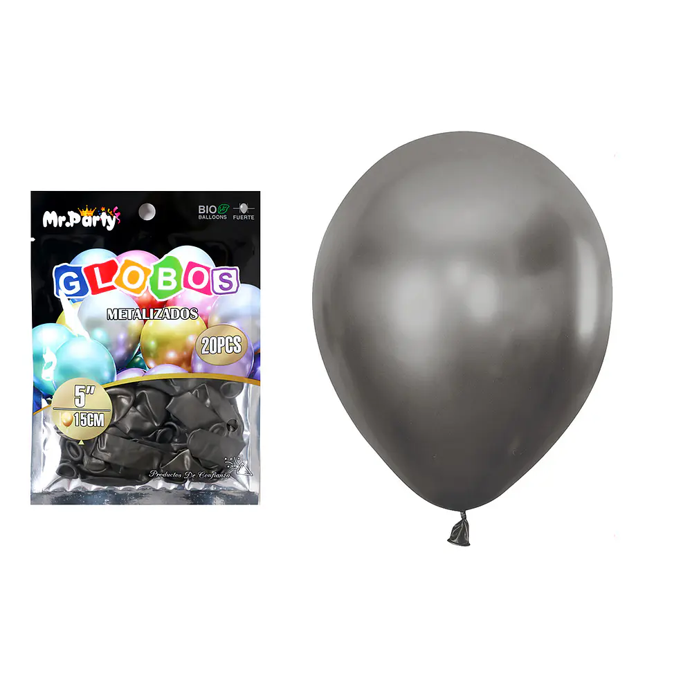 Globos de látex negro cromados metalizados 15cm 20pcs