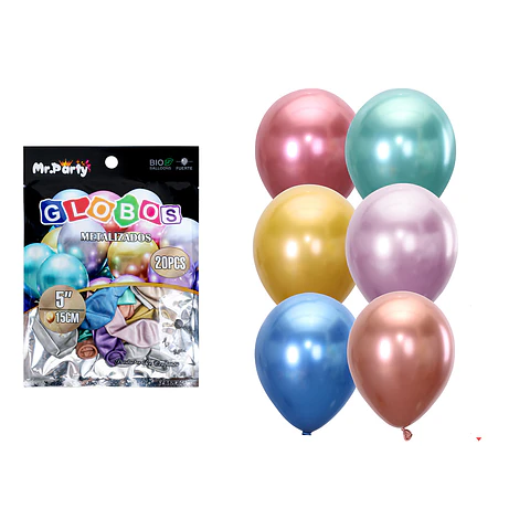 Globos de látex colores surtidos cromados metalizados 15cm 20pcs