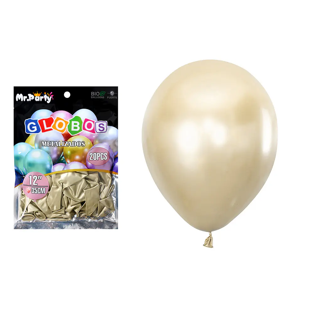 Globos de látex dorado claro cromados metalizados 35cm 20pcs