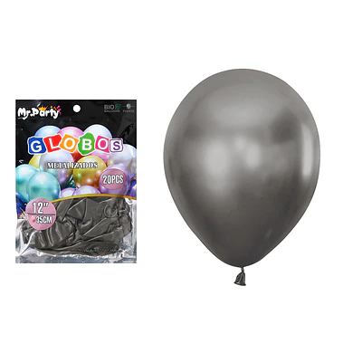 Globos de látex negro cromados metalizados 35cm 20pcs