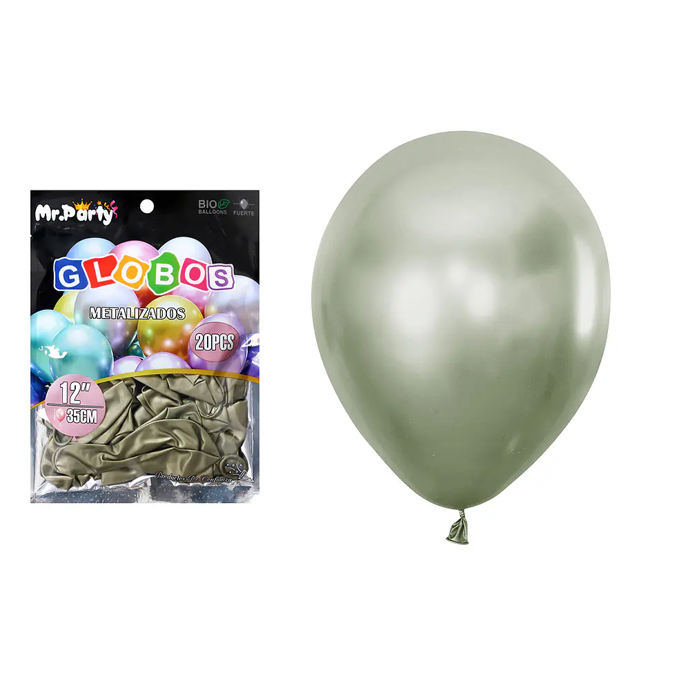 Globos de látex verde oliva cromados metalizados 35cm 20pcs