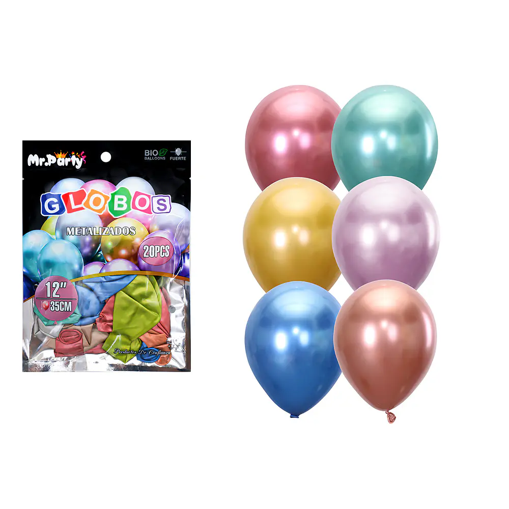 Globos de látex colores surtidos cromados metalizados 35cm 20pcs
