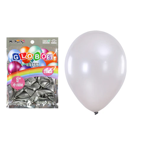 Globos de látex perlado plateado 15cm 20pcs