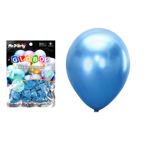 Globos de látex azul cromados metalizados 28cm 20pcs