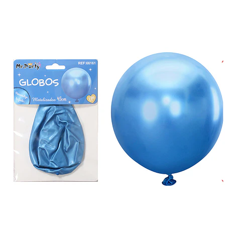 Globos de látex metalizados cromados azul 45cm