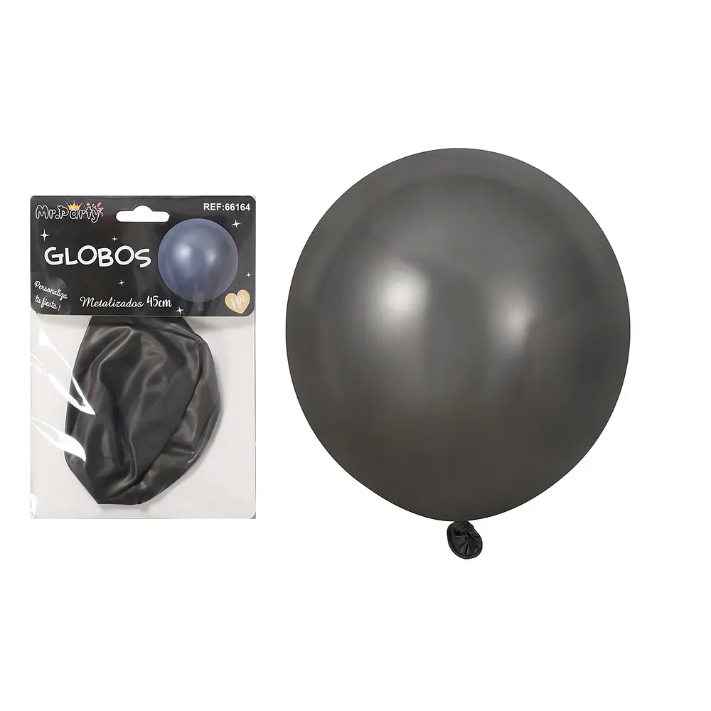 Globos de látex metalizados cromados negro 45cm