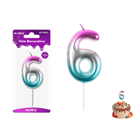 Vela de cumpleaños número 6 multicolor 9cm