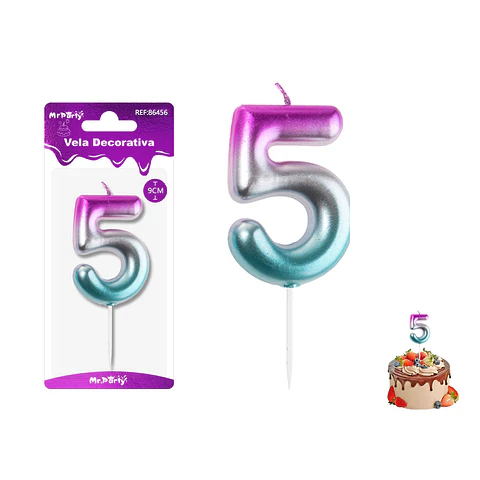 Vela de cumpleaños número 5 multicolor 9cm