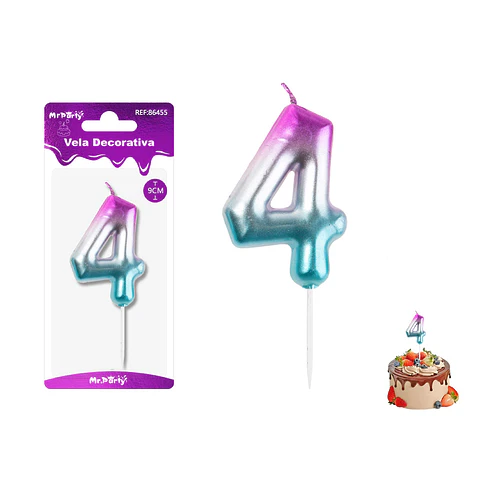 Vela de cumpleaños número 4 multicolor 9cm