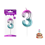 Vela de cumpleaños número 3 multicolor 9cm