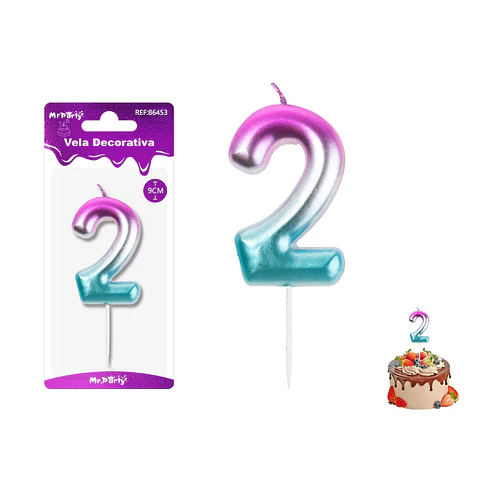 Vela de cumpleaños número 2 multicolor 9cm