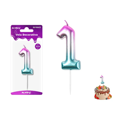 Vela de cumpleaños número 1 multicolor 9cm