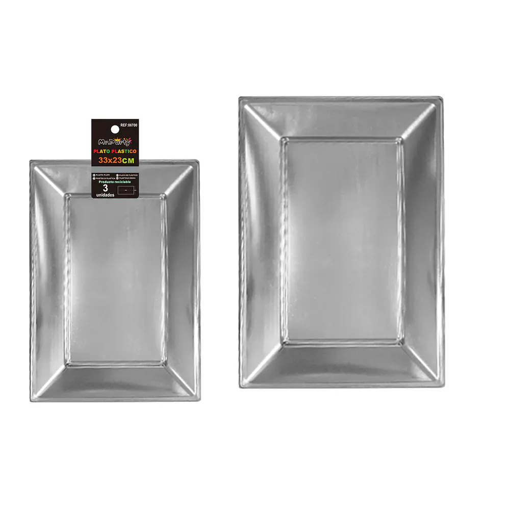  Plato bandeja plástica rectangular plateadas 23*33cm 3pcs