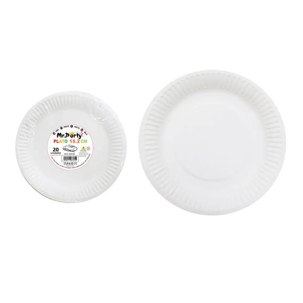 Plato de papel redondo blanco 6 pulgadas 15.2cm 20pcs